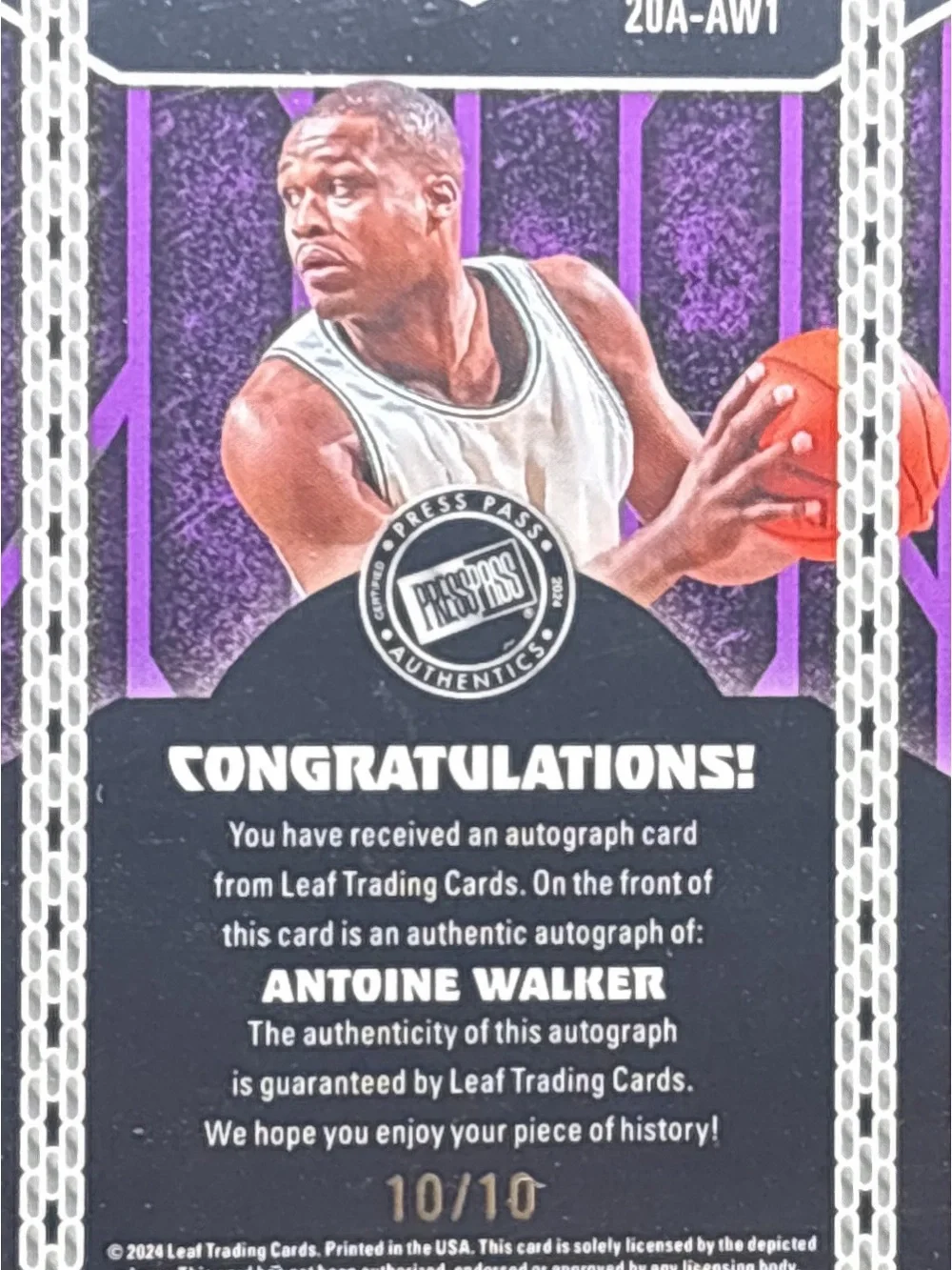 Press Pass Antoine Walker Autograph Basketball Trading Card - LE 10/10